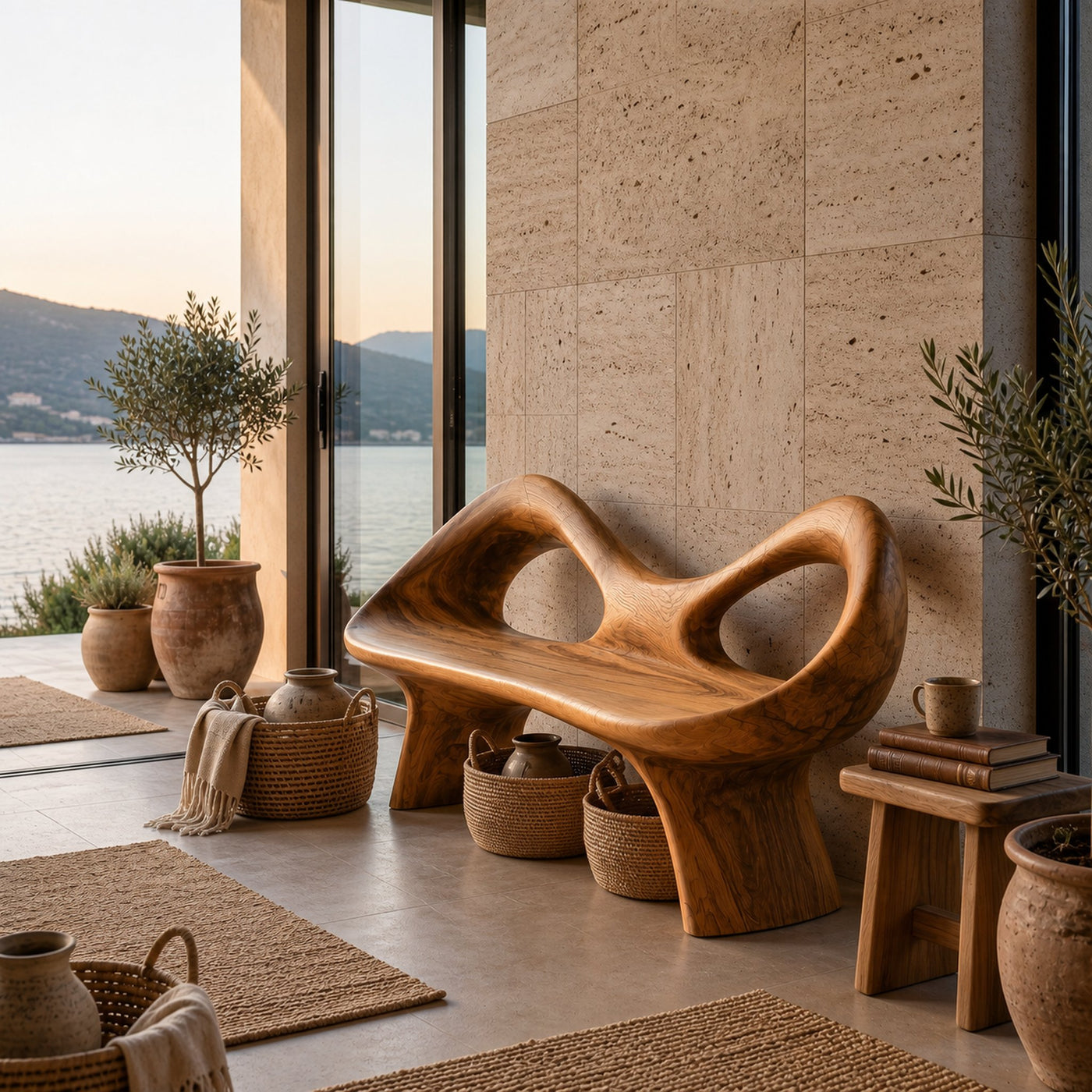 Organic Bench With Hollow Sculpture Backrest For Luxury Interiors - product view 6