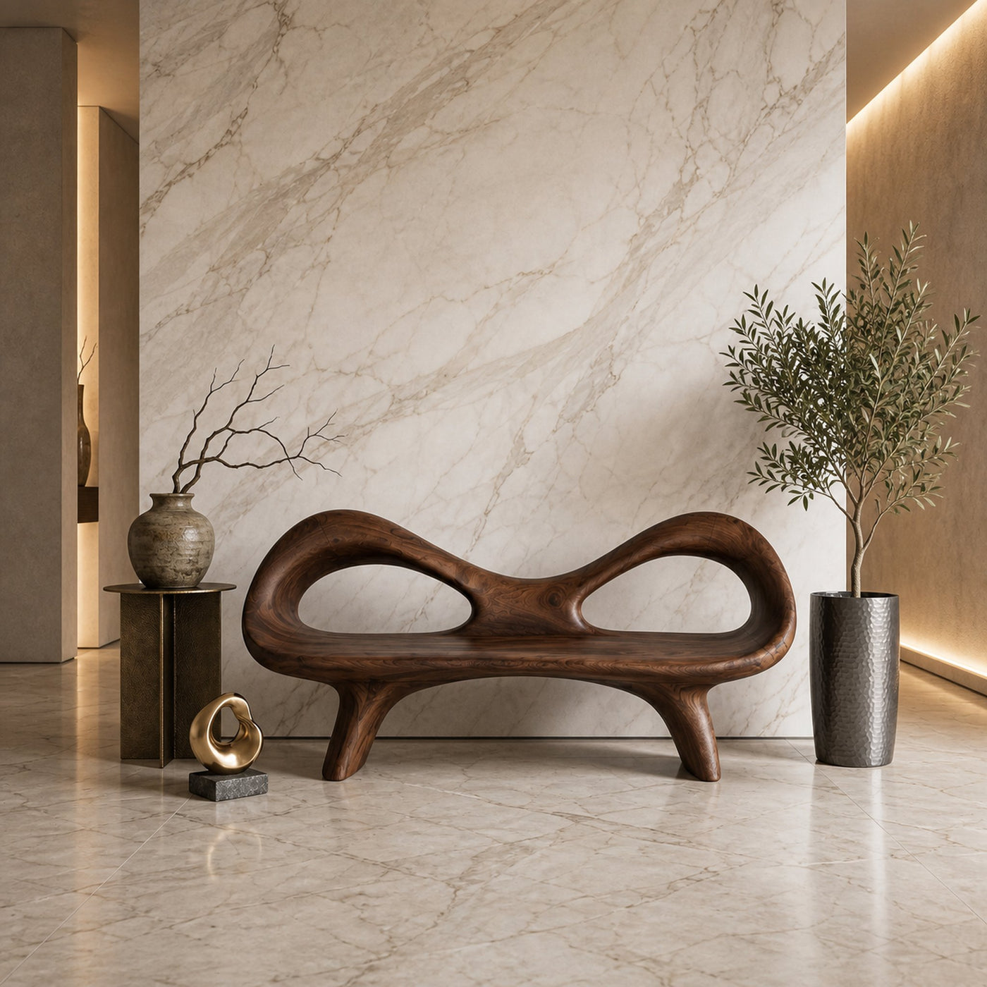 Organic Bench With Hollow Sculpture Backrest For Luxury Interiors - product view 7