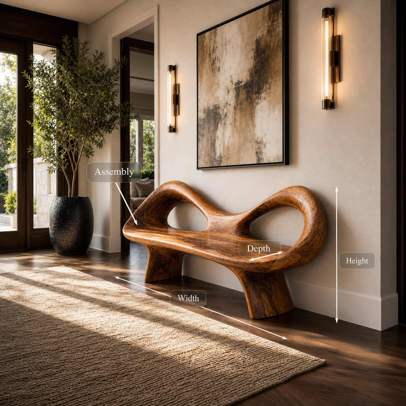 Organic Bench With Hollow Sculpture Backrest For Luxury Interiors - product view 8