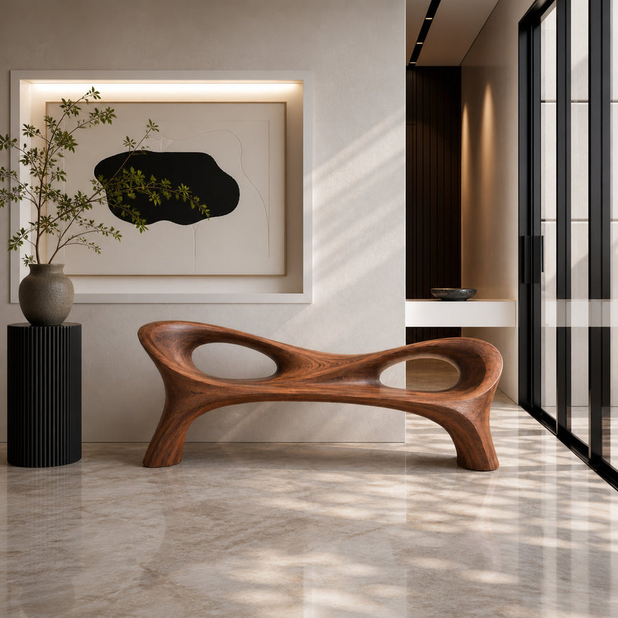Organic Curved Hallway Bench For Contemporary Hallway Seating