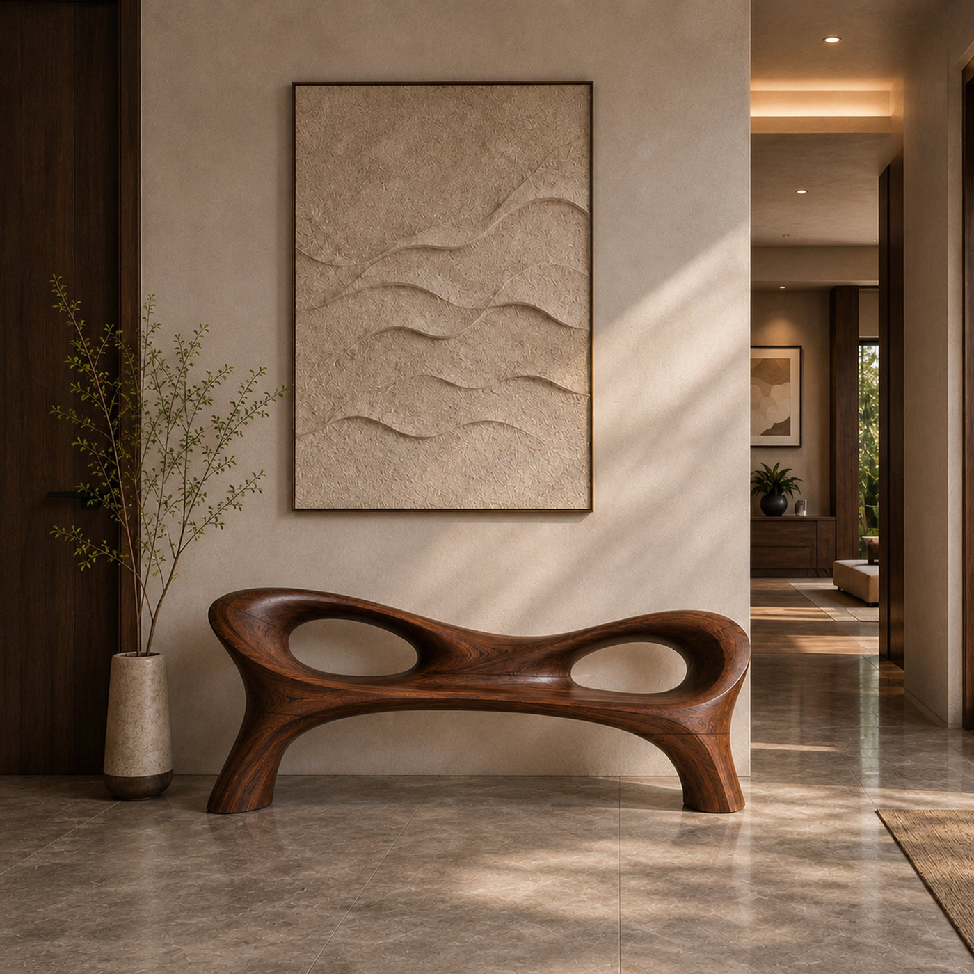 Organic Curved Hallway Bench For Contemporary Hallway Seating - product view 7