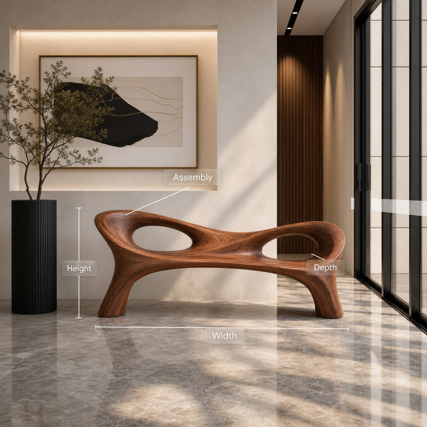 Organic Curved Hallway Bench For Contemporary Hallway Seating - product view 8
