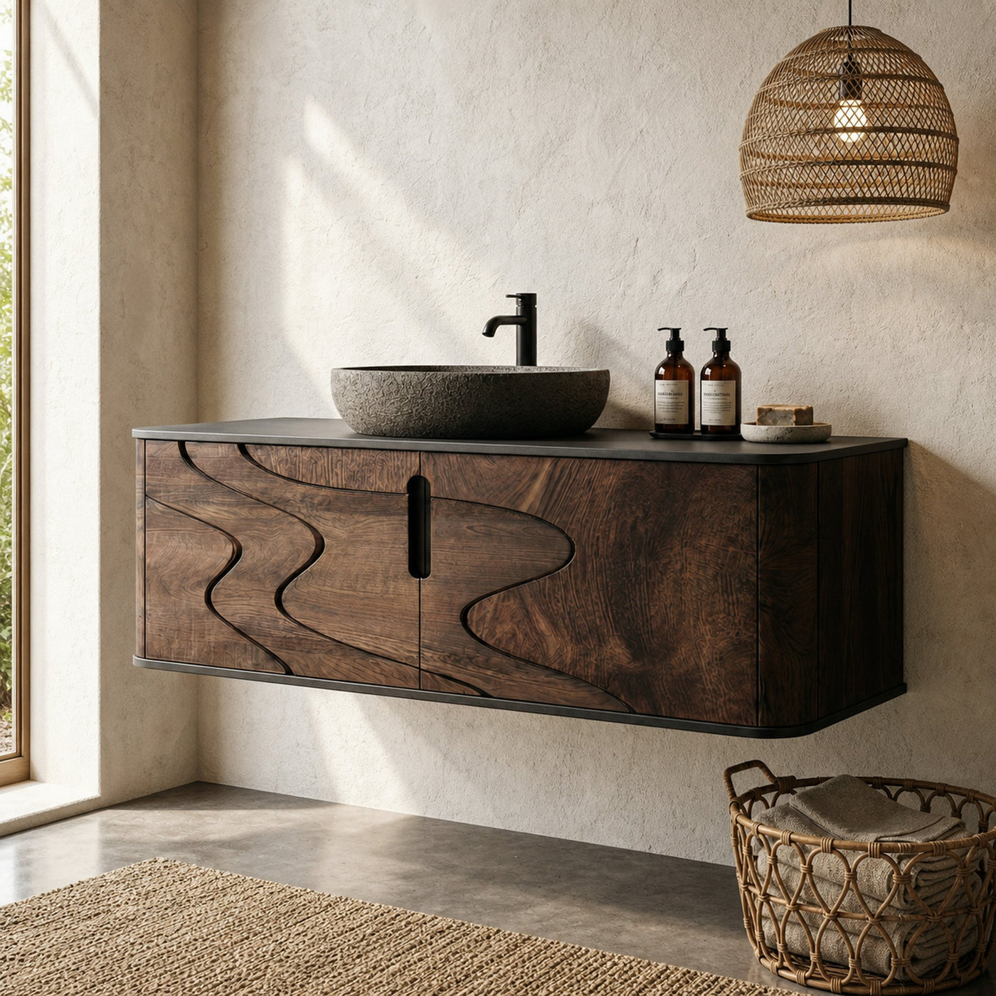 Organic Flow Bathroom Vanity Solid Wood Curved Front Storage Bathroom - product view 7