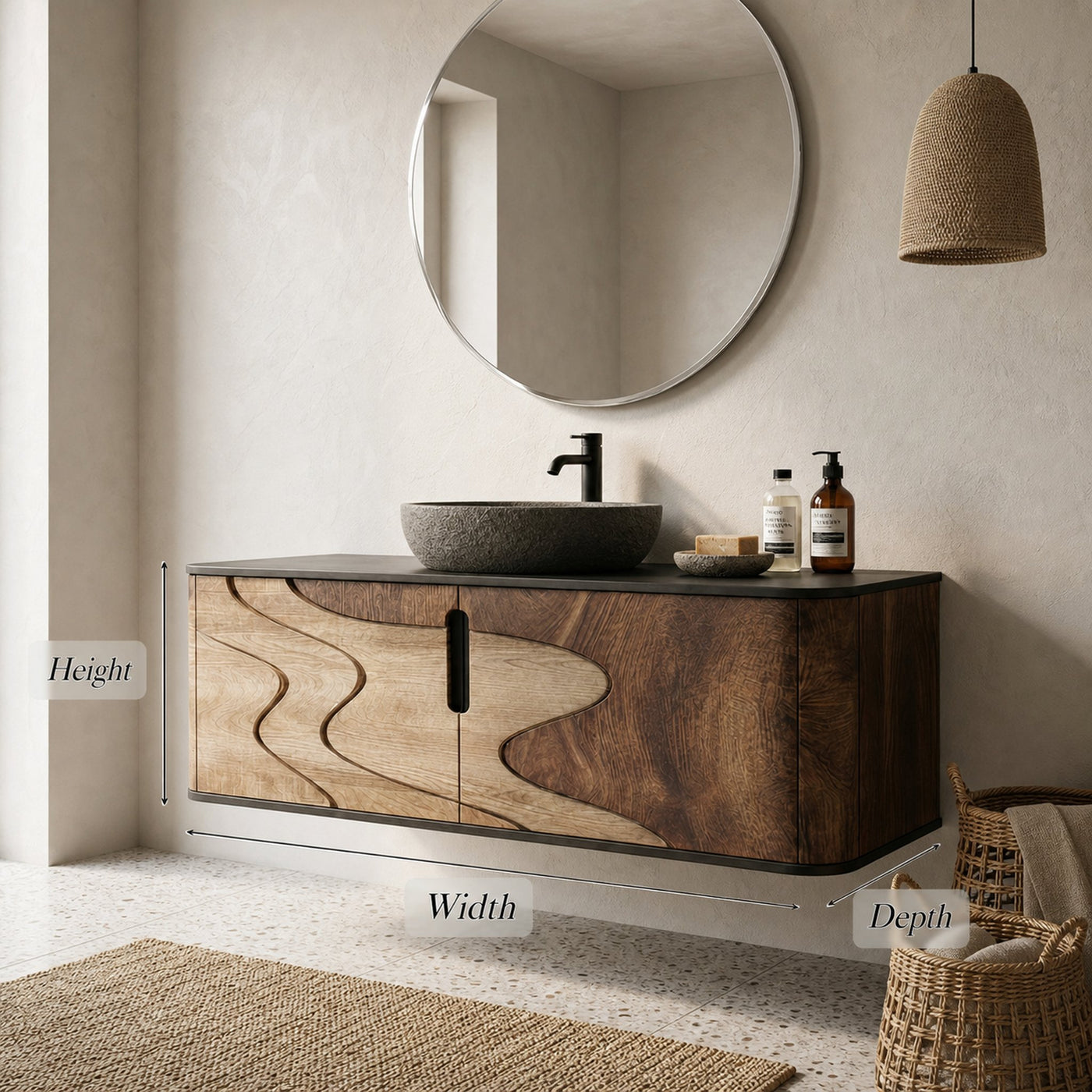 Organic Flow Bathroom Vanity Solid Wood Curved Front Storage Bathroom - product view 8