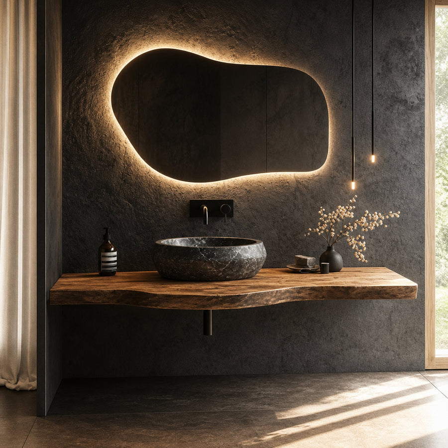 Organic Live Edge Bathroom Vanity Floating Counter Wood Shelf
