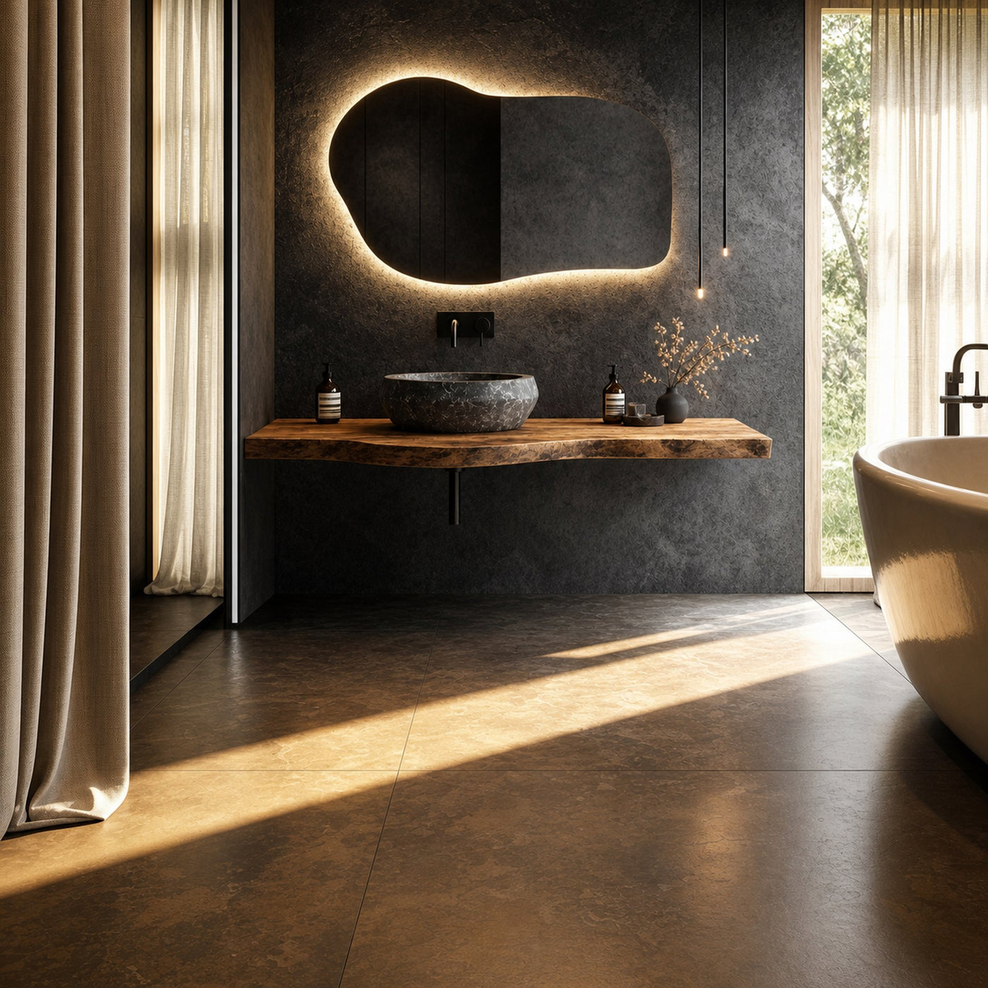 Organic Live Edge Bathroom Vanity Floating Counter Wood Shelf - product view 2