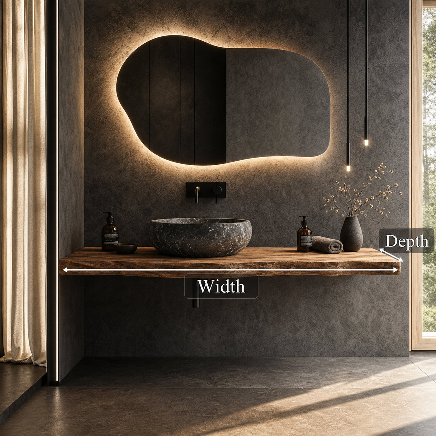 Organic Live Edge Bathroom Vanity Floating Counter Wood Shelf - product view 5