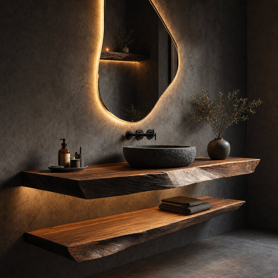 Organic Modern Bathroom Vanity Wall Mounted Wood Shelf
