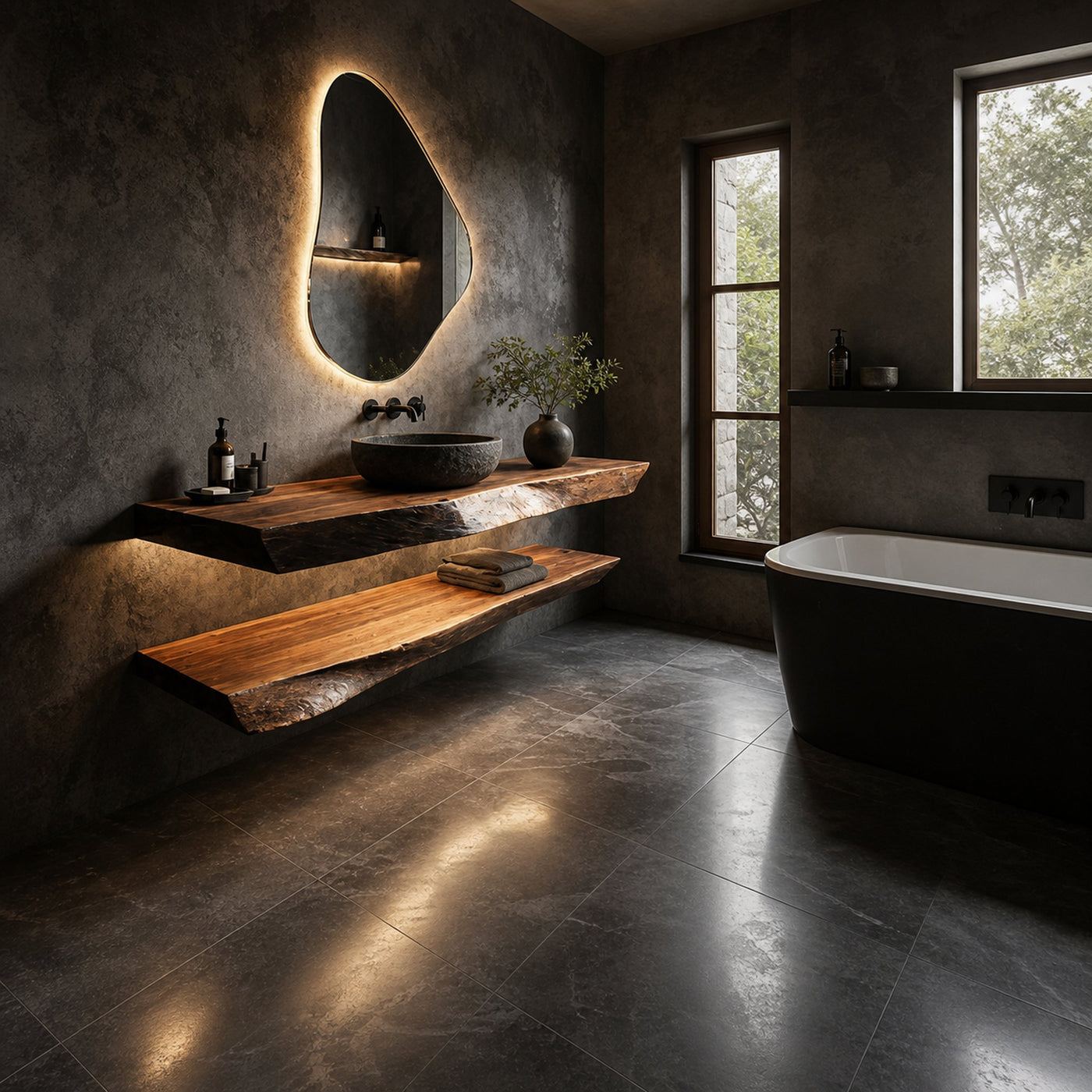 Organic Modern Bathroom Vanity Wall Mounted Wood Shelf - product view 2