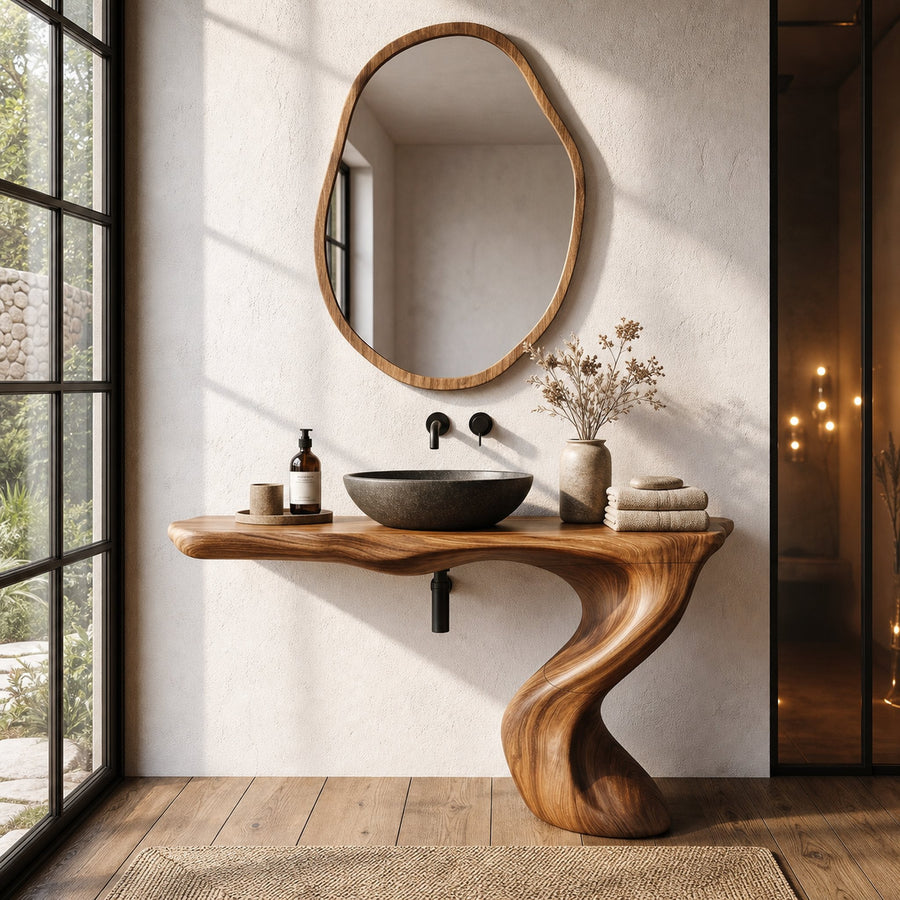 Organic Modern Bathroom Vanity With Tree Root Inspired Design For Powder Room