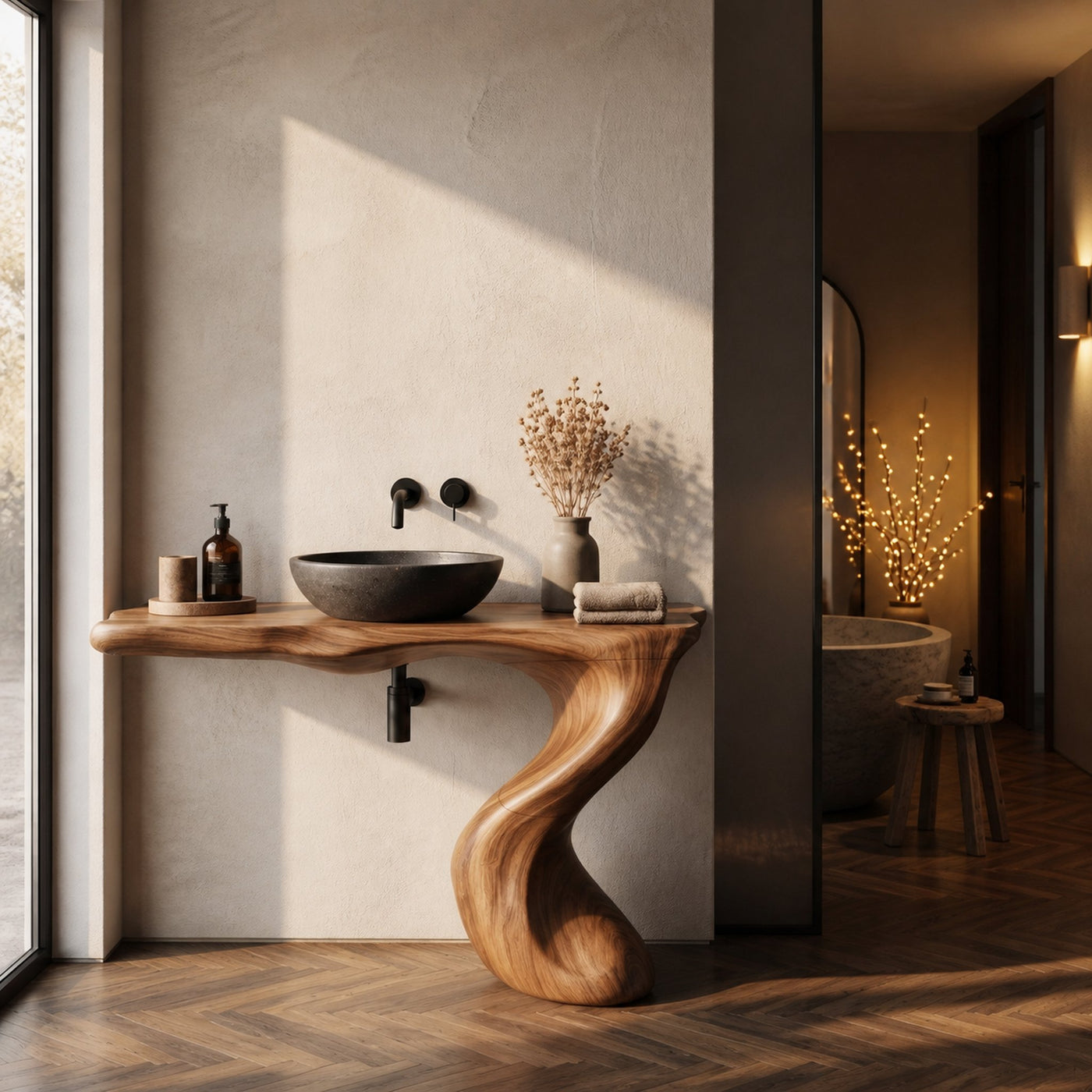 Organic Modern Bathroom Vanity With Tree Root Inspired Design For Powder Room - product view 6