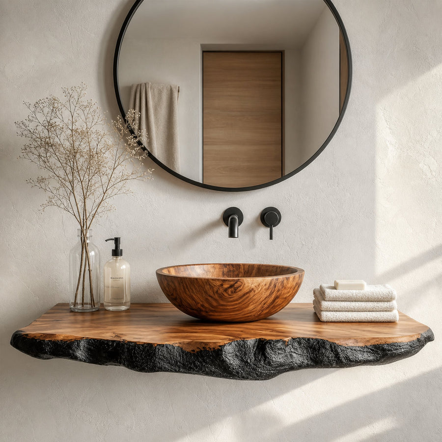 Organic Modern Bathroom Vanity Wood Console Floating Shelf