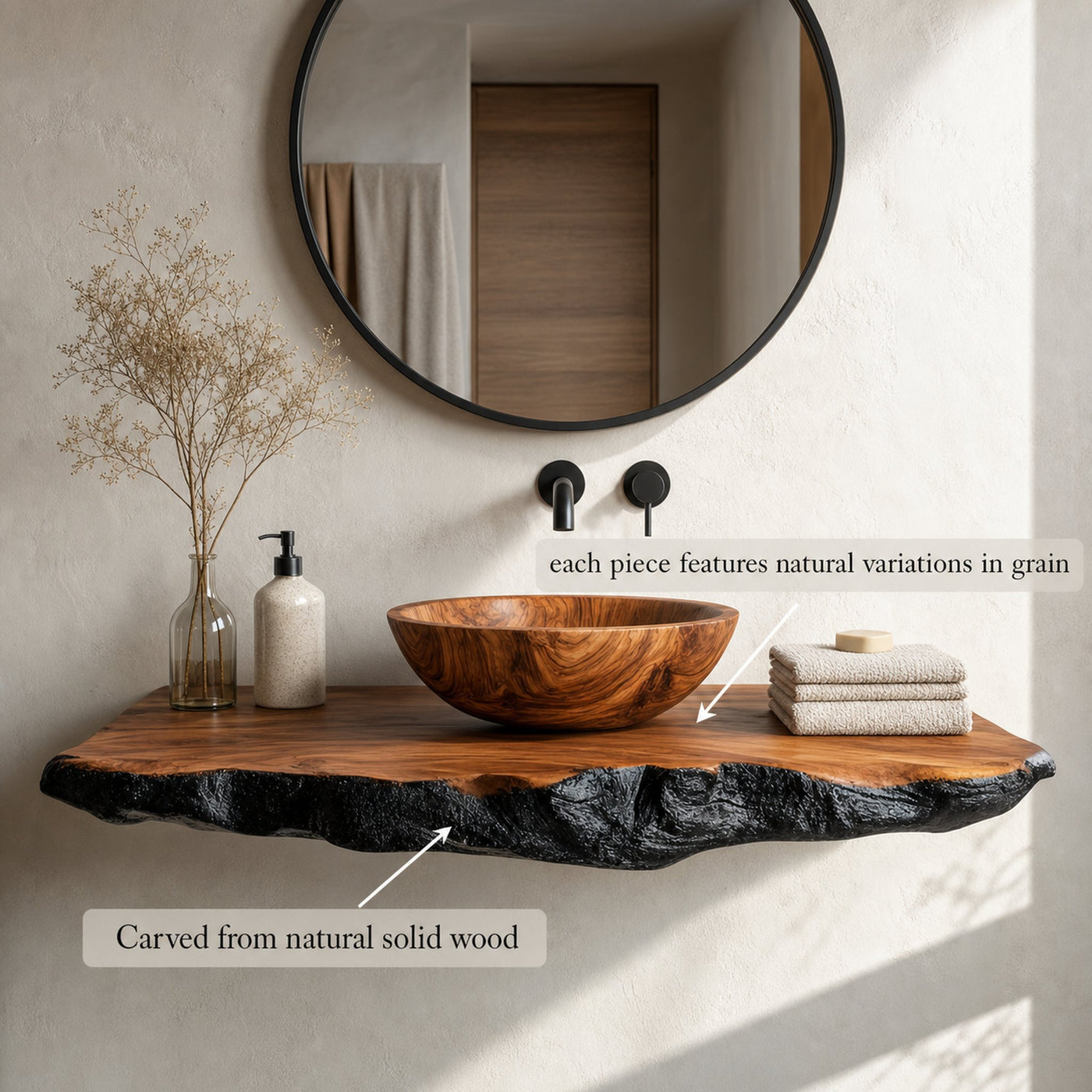 Organic Modern Bathroom Vanity Wood Console Floating Shelf - product view 4