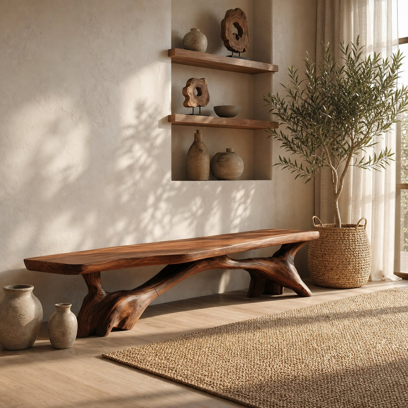 Organic Modern Bench For Entryway Hallway
