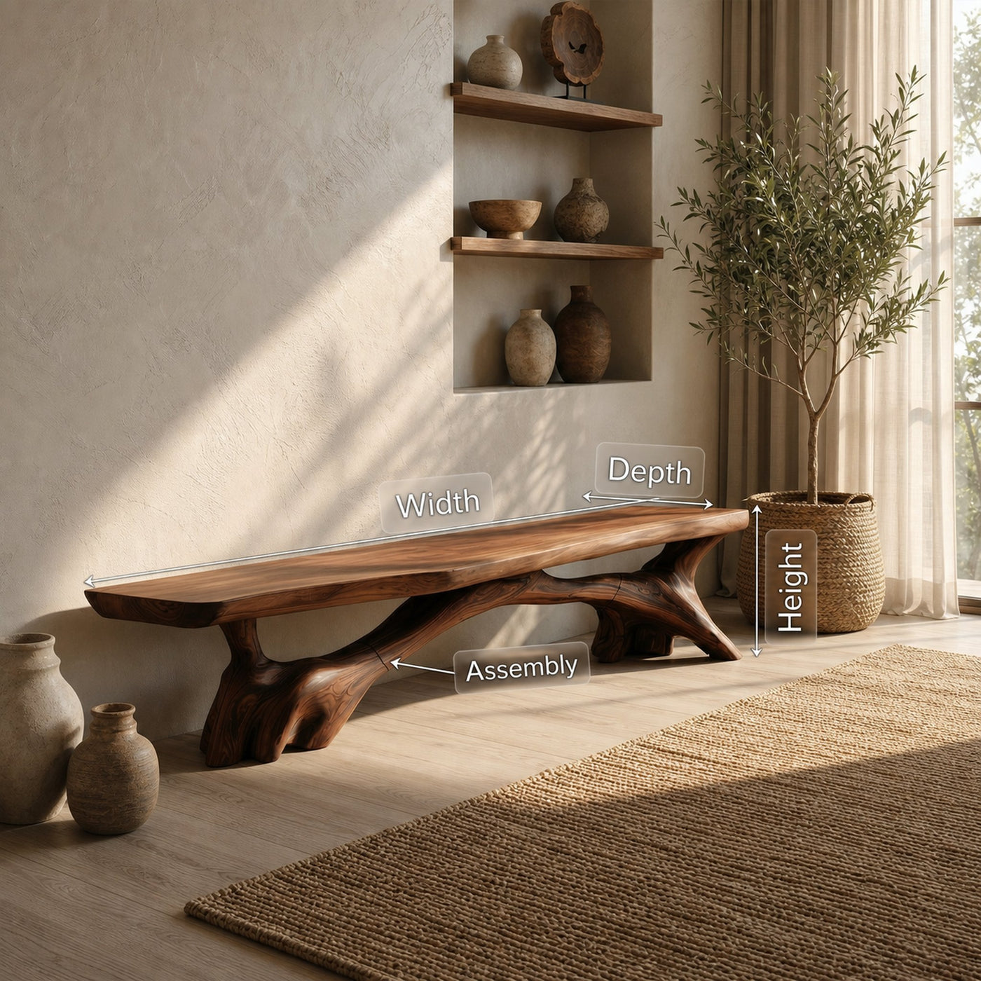 Organic Modern Bench For Entryway Hallway - product view 8