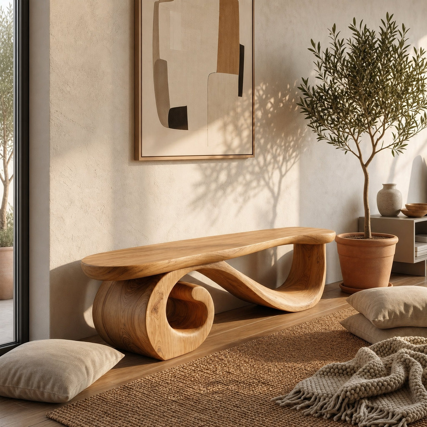 Organic Modern Bench For Living Room - product view 4