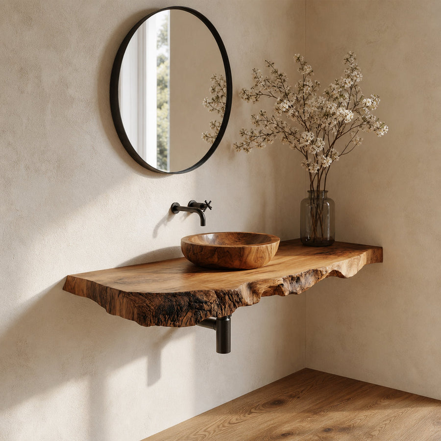 Organic Modern Live Edge Bathroom Vanity Floating Shelf Wall Console