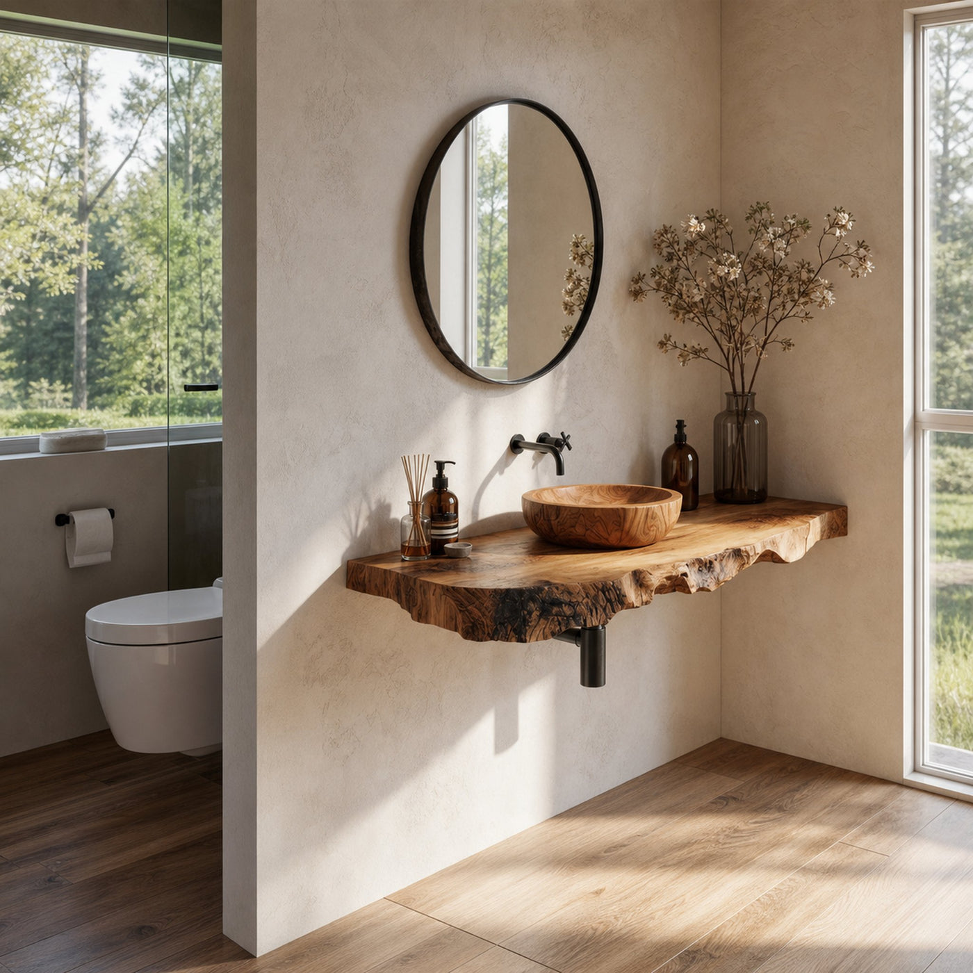 Organic Modern Live Edge Bathroom Vanity Floating Shelf Wall Console - product view 2