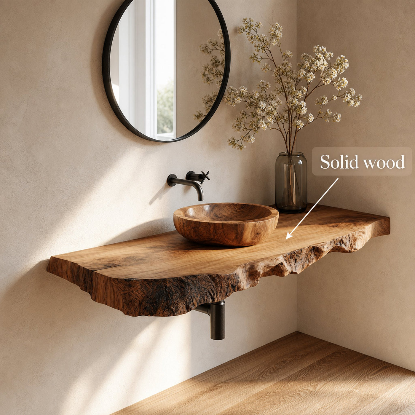 Organic Modern Live Edge Bathroom Vanity Floating Shelf Wall Console - product view 3