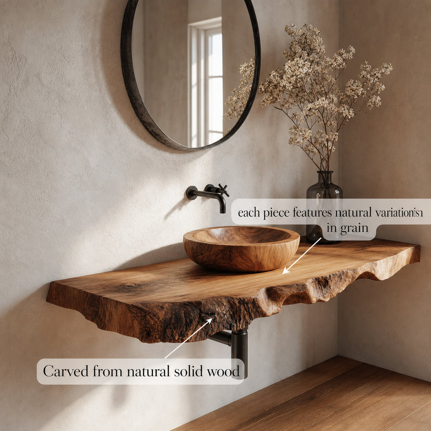 Organic Modern Live Edge Bathroom Vanity Floating Shelf Wall Console - product view 4