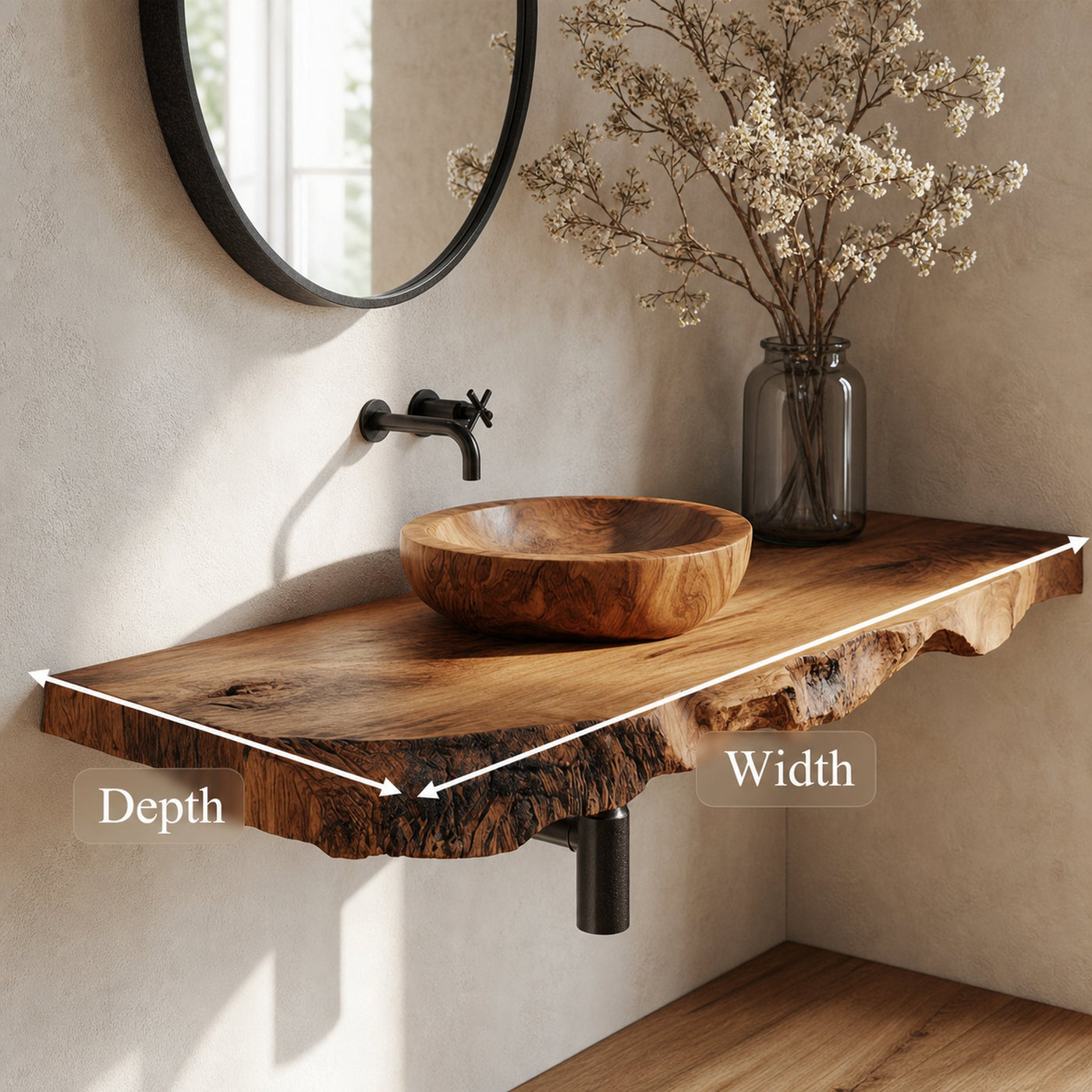 Organic Modern Live Edge Bathroom Vanity Floating Shelf Wall Console - product view 5