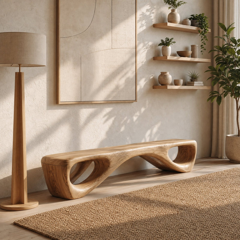 Windhollow Tansy Solid Wood Bench with Cutout Base