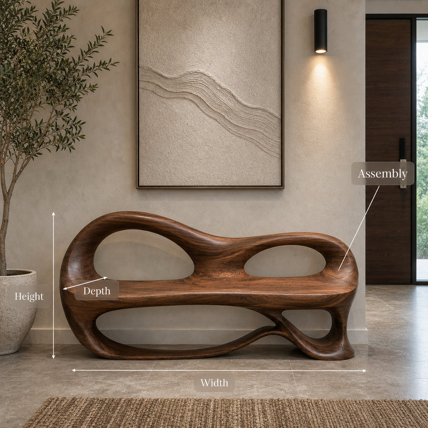 Organic Sculptural Bench For Luxury Entryway Decor - product view 8