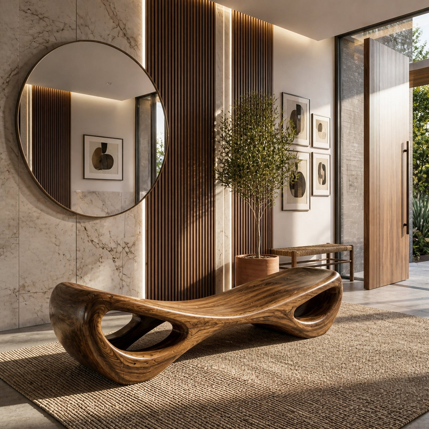 Organic Sculptural Entryway Bench For Luxury Entryway Decor