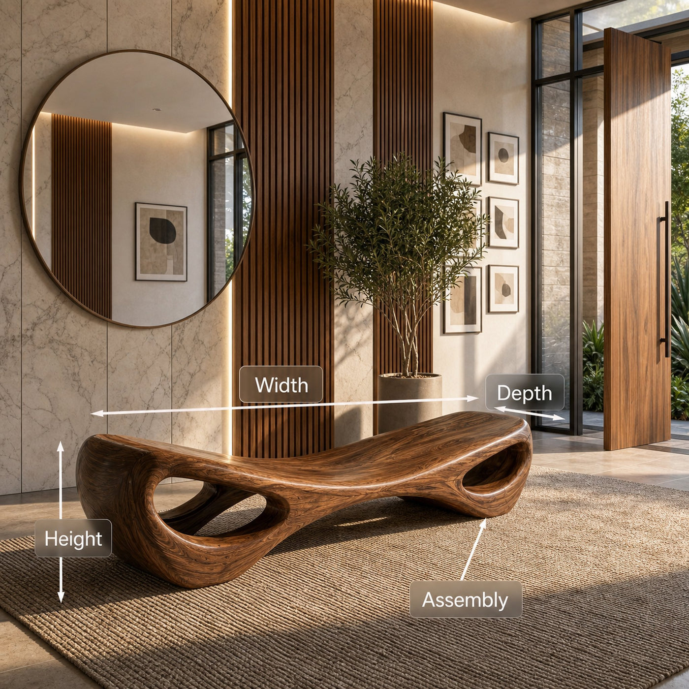 Organic Sculptural Entryway Bench For Luxury Entryway Decor - product view 8