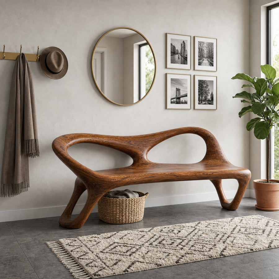 Organic Sculptural Hallway Bench With Soft Curved Frame For Home