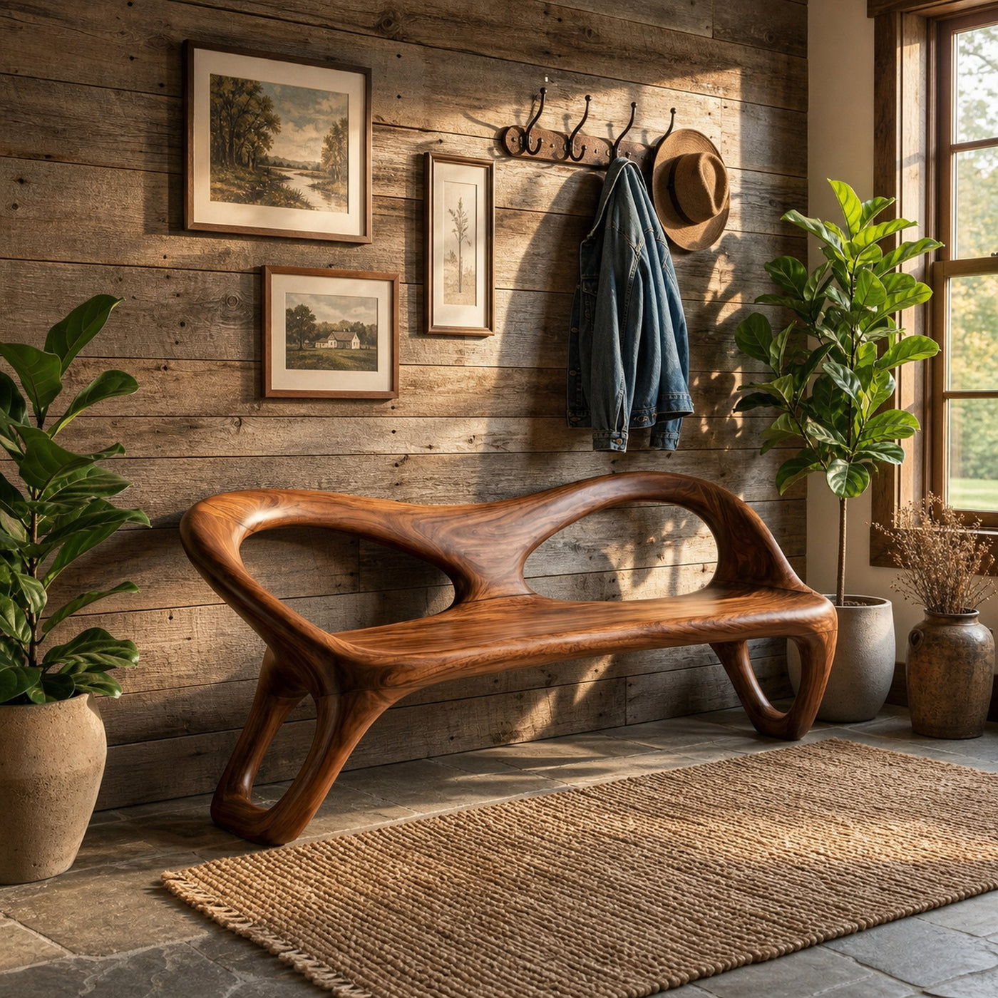 Organic Sculptural Hallway Bench With Soft Curved Frame For Home - product view 6