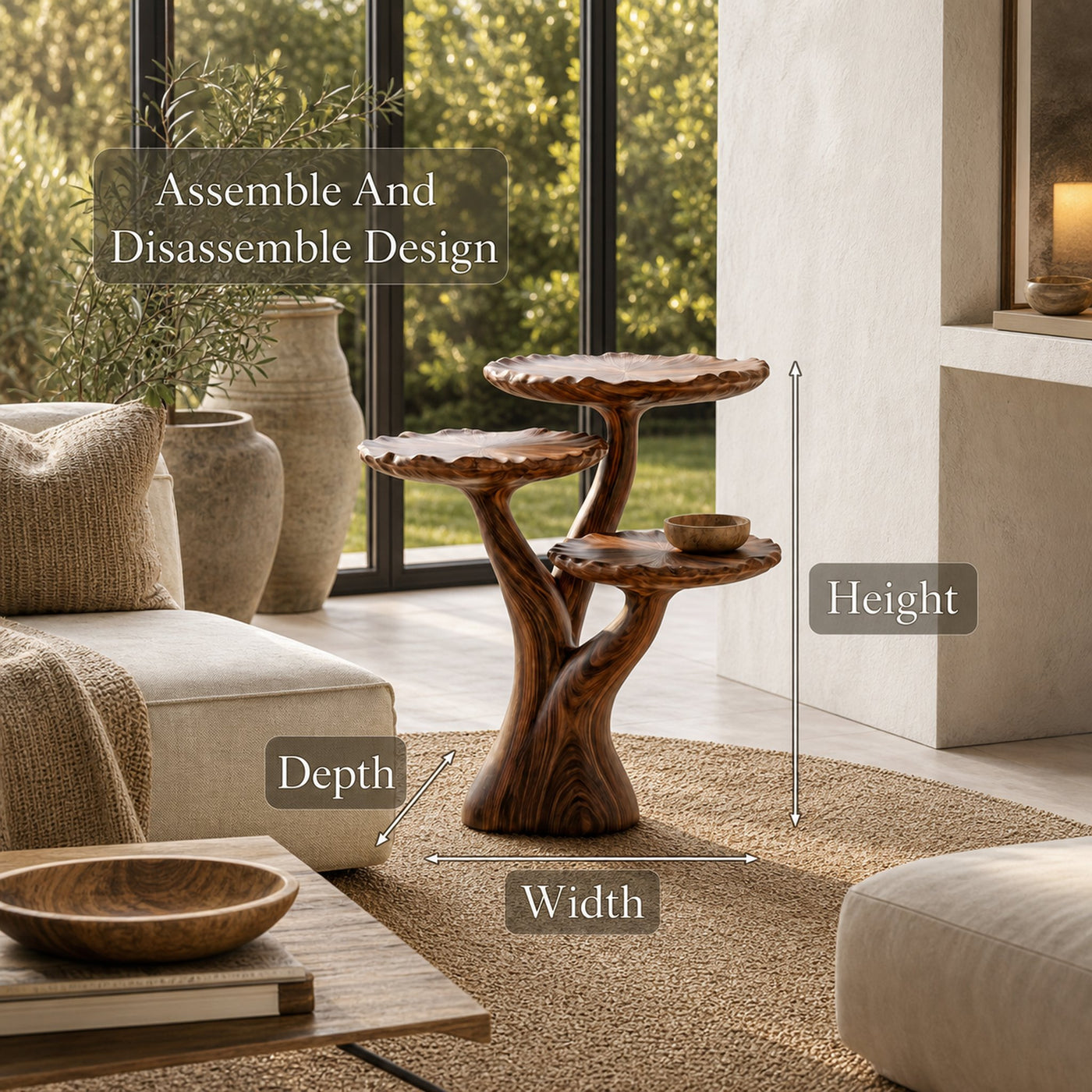 Organic Sculptural Side Table With Multi Tier Solid Wood Shelves For Living Room And Bedroom - product view 8