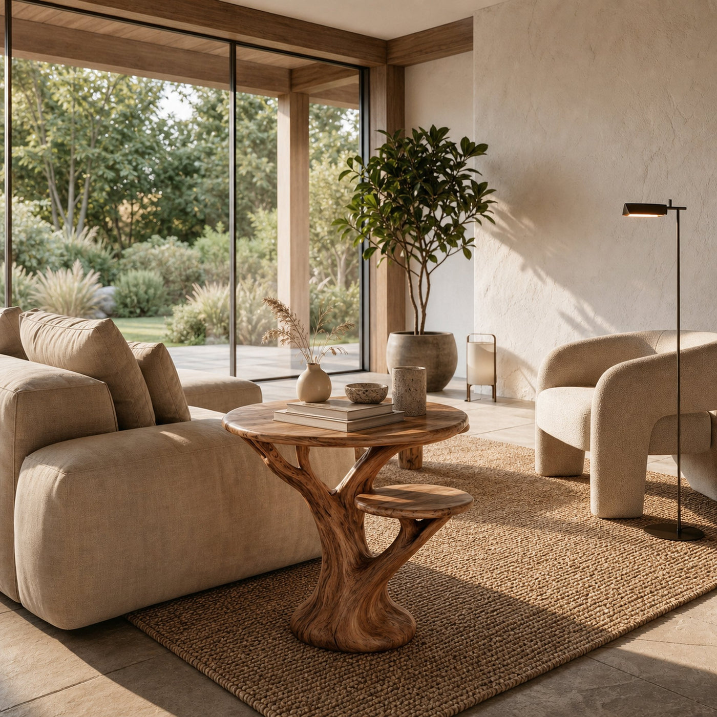 Organic Sculptural Side Table With Tree Inspired Solid Wood Base For Living Room And Bedroom - product view 6