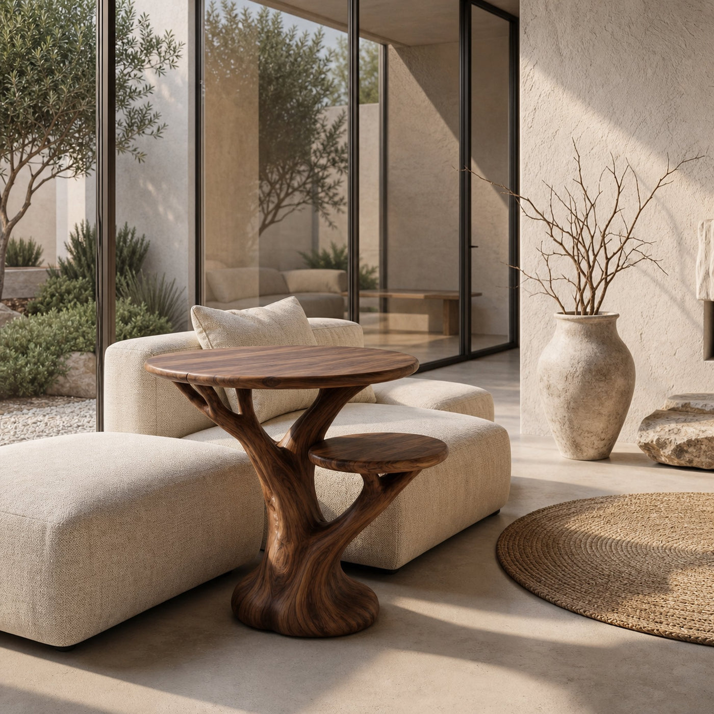 Organic Sculptural Side Table With Tree Inspired Solid Wood Base For Living Room And Bedroom - product view 7