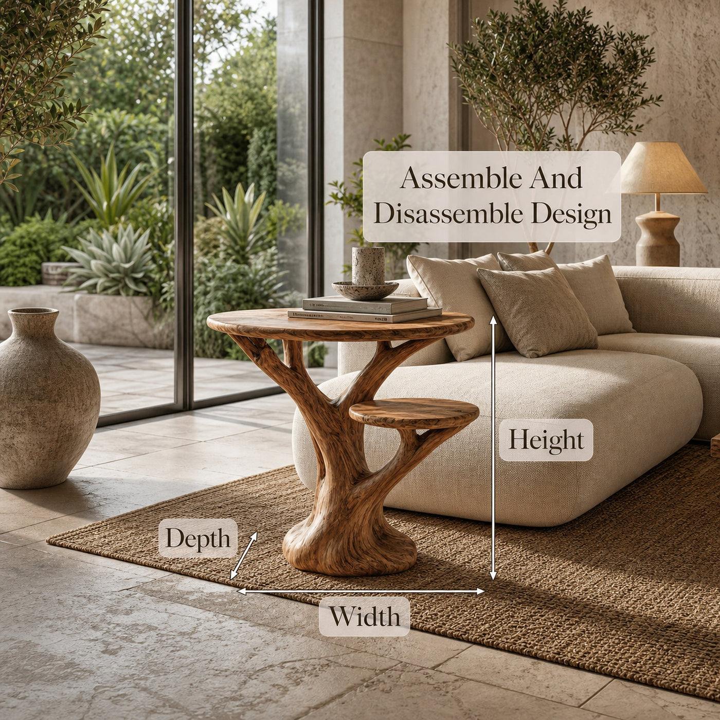 Organic Sculptural Side Table With Tree Inspired Solid Wood Base For Living Room And Bedroom - product view 8