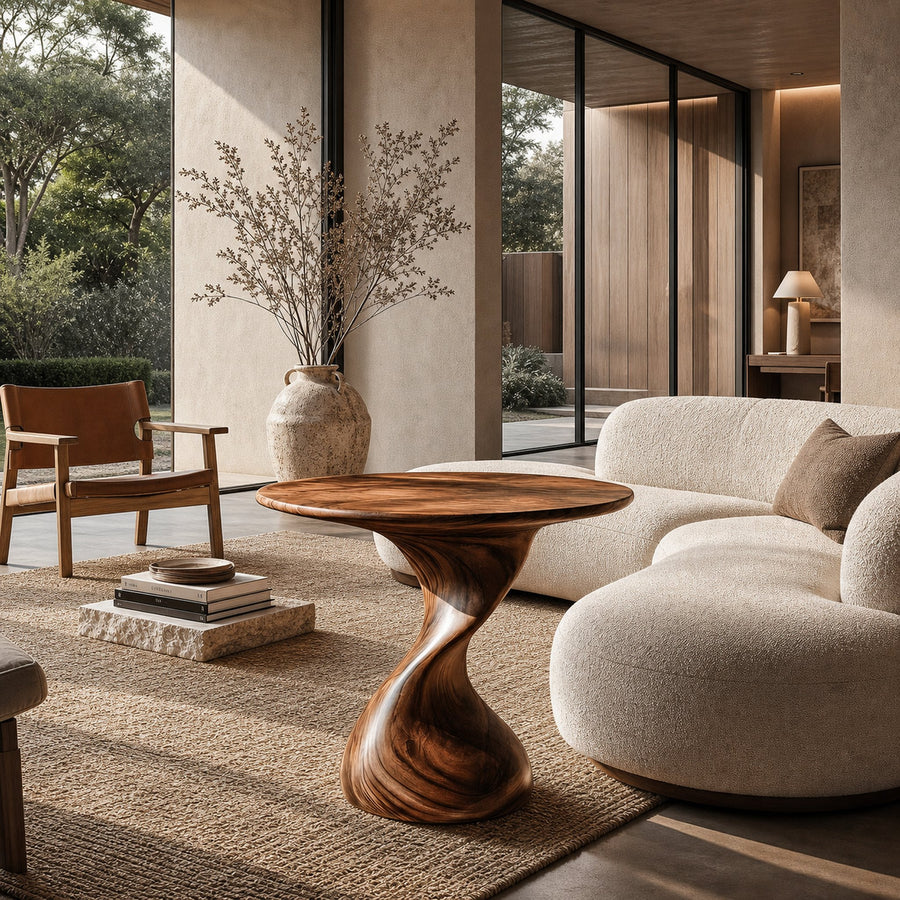 Organic Sculptural Side Table With Twisted Pedestal Base For Living Room And Bedroom