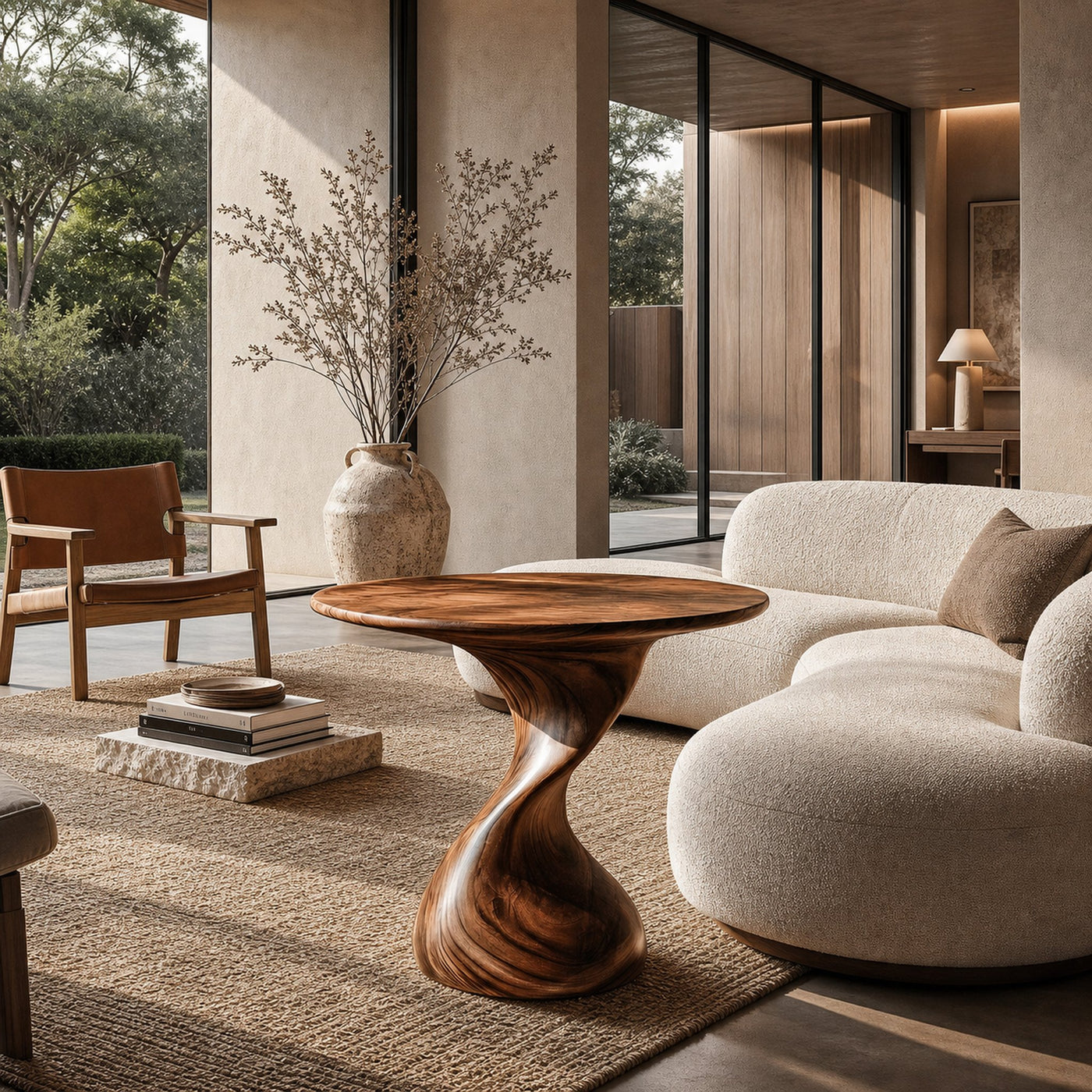 Organic Sculptural Side Table With Twisted Pedestal Base For Living Room And Bedroom