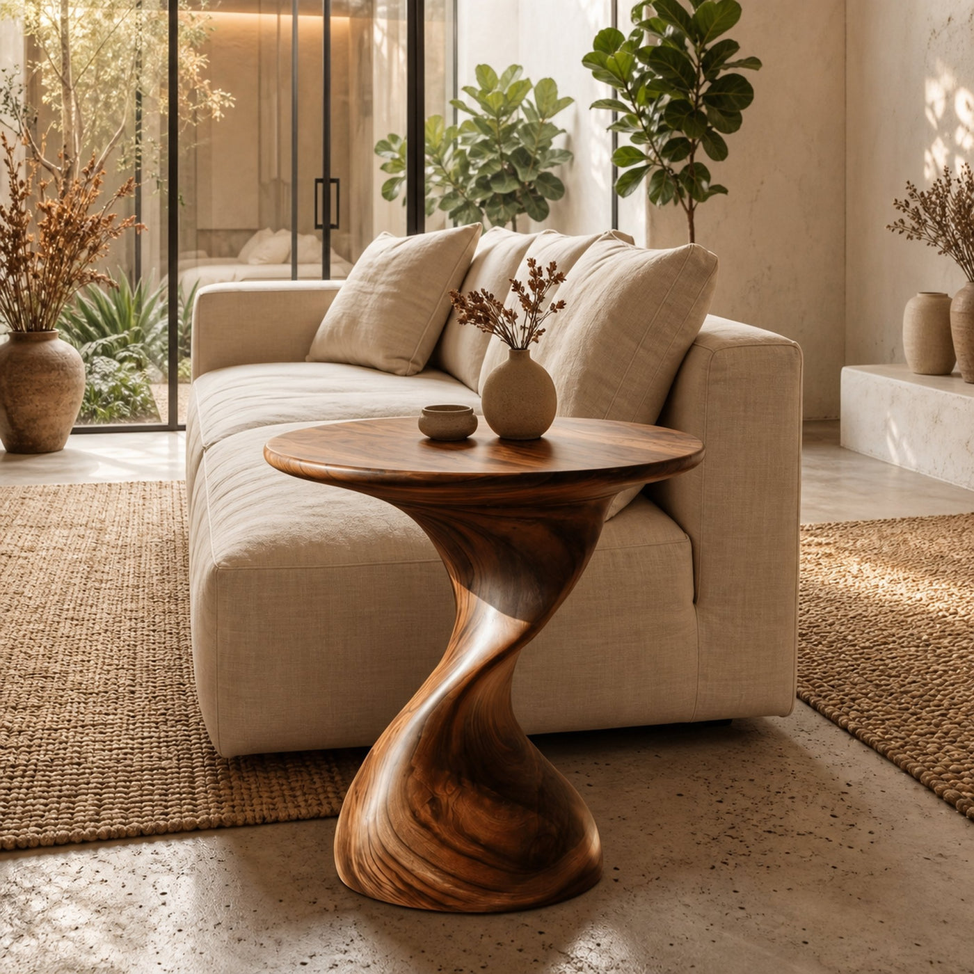 Organic Sculptural Side Table With Twisted Pedestal Base For Living Room And Bedroom - product view 7