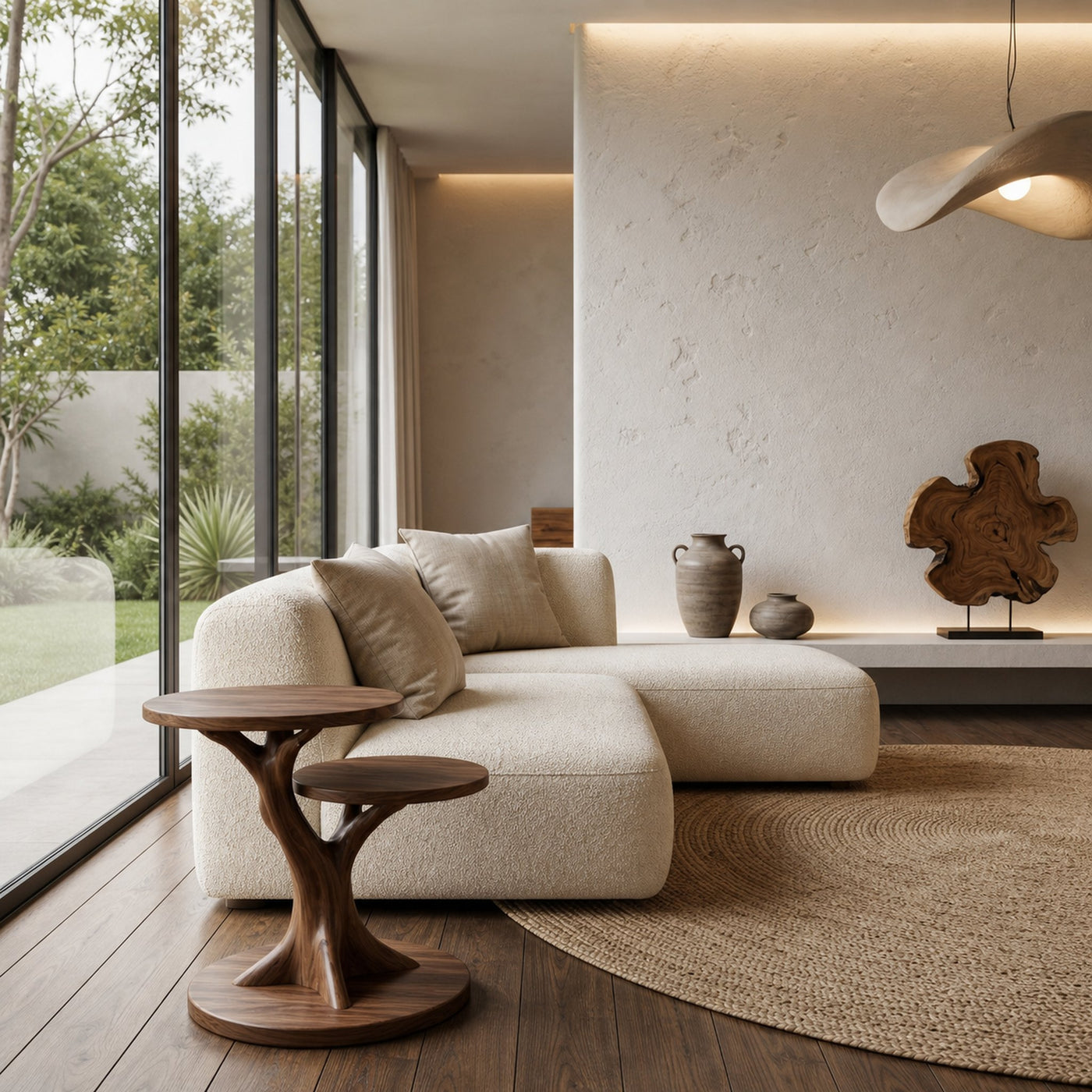 Organic Sculptural Side Table With Twisted Solid Wood Pedestal Base For Living Room - product view 7