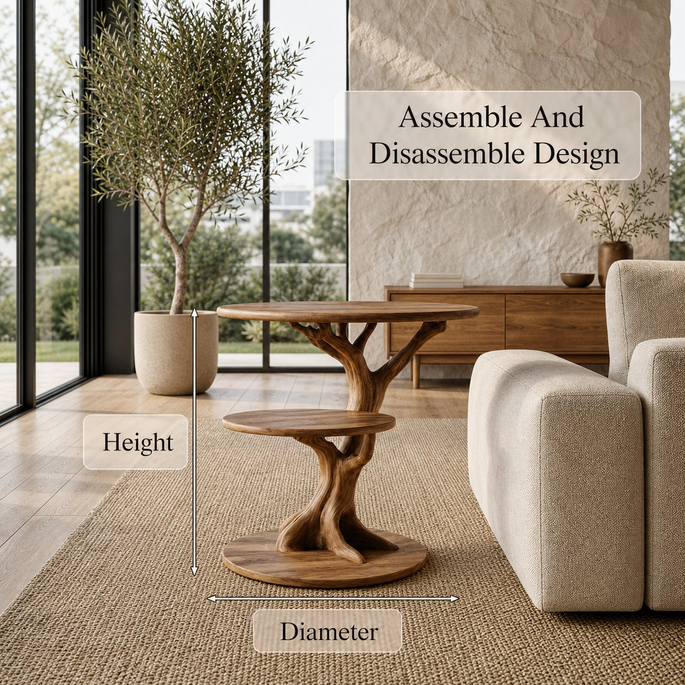 Organic Sculptural Side Table With Twisted Solid Wood Pedestal Base For Living Room - product view 8