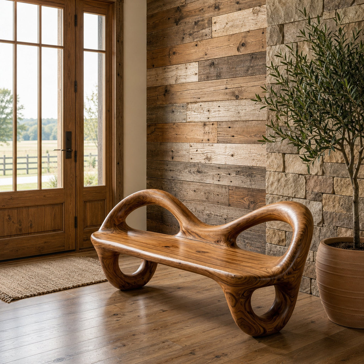Organic Wooden Bench For Contemporary Home Decor - product view 6