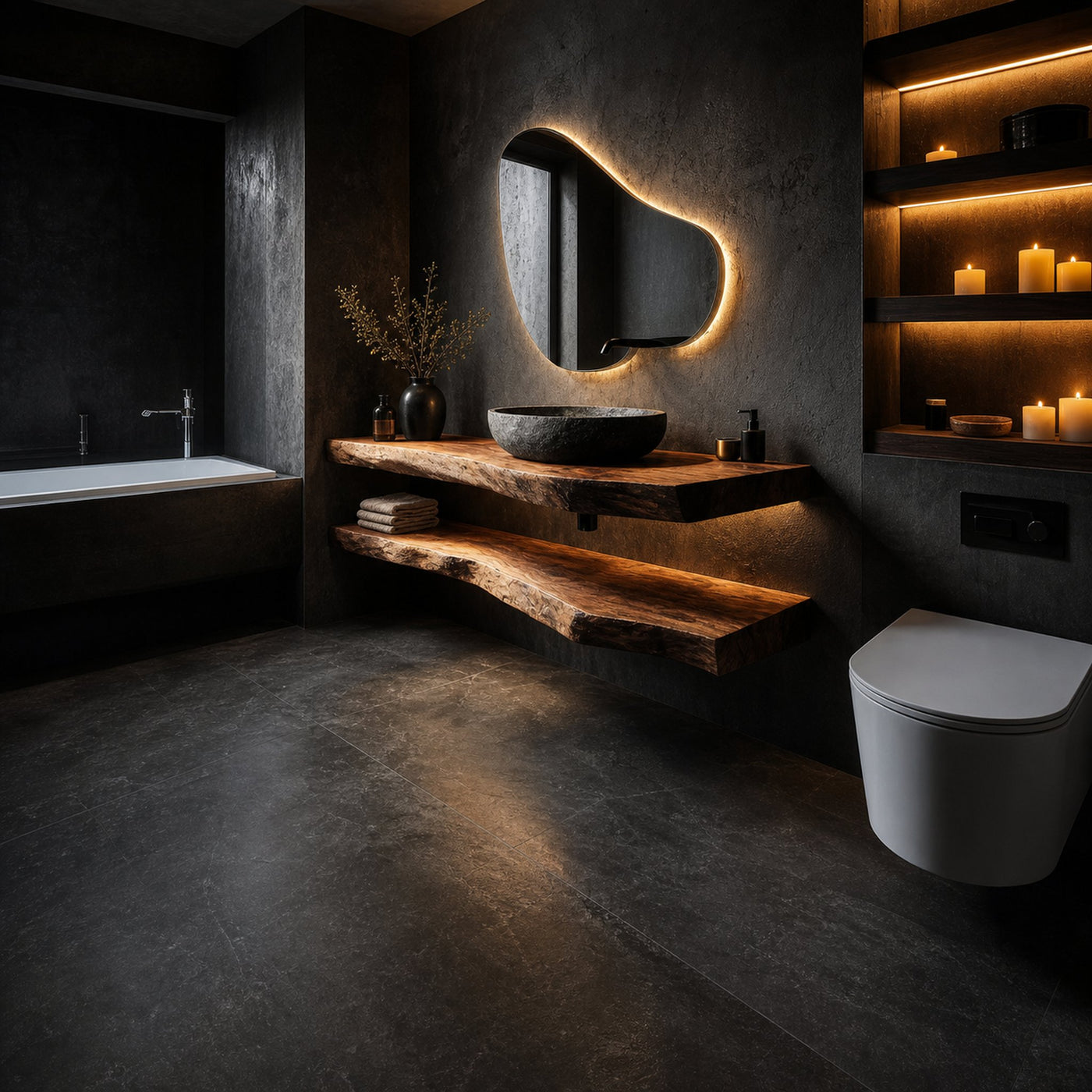 Rustic Bathroom Vanity Floating Live Edge Counter Shelf - product view 2