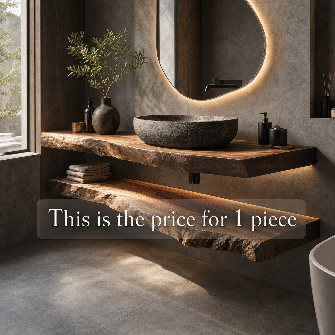 Rustic Bathroom Vanity Floating Live Edge Counter Shelf - product view 3
