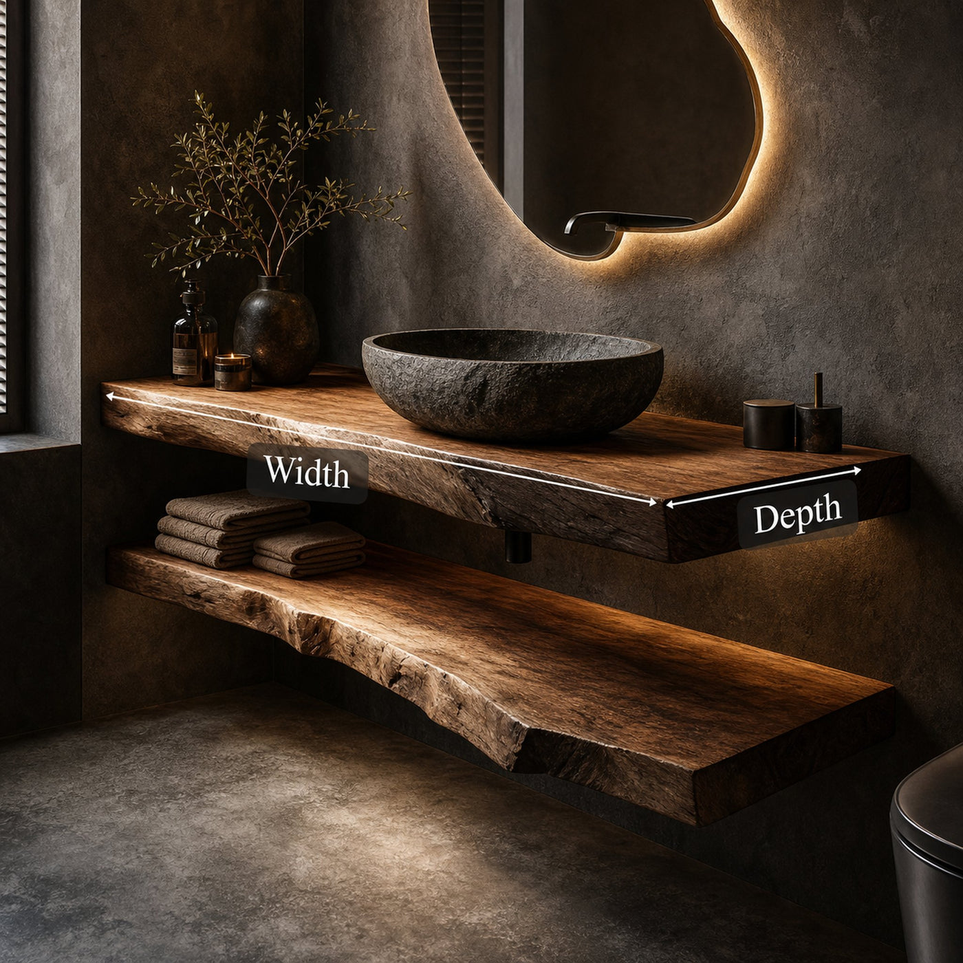 Rustic Bathroom Vanity Floating Live Edge Counter Shelf - product view 5