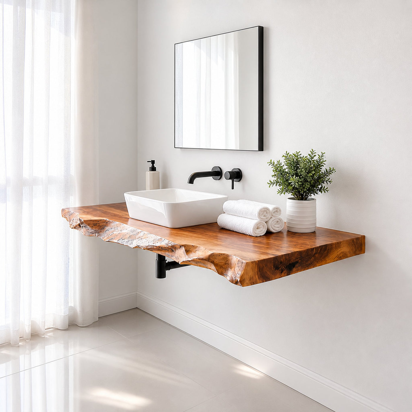 Rustic Bathroom Vanity Shelf Floating Wood Bathroom Setup