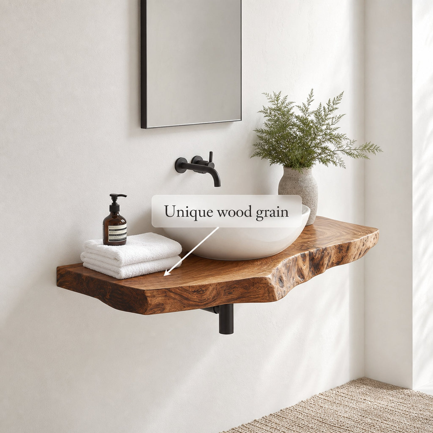 Rustic Bathroom Vanity Shelf Handcrafted Wood Bathroom Accent - product view 3