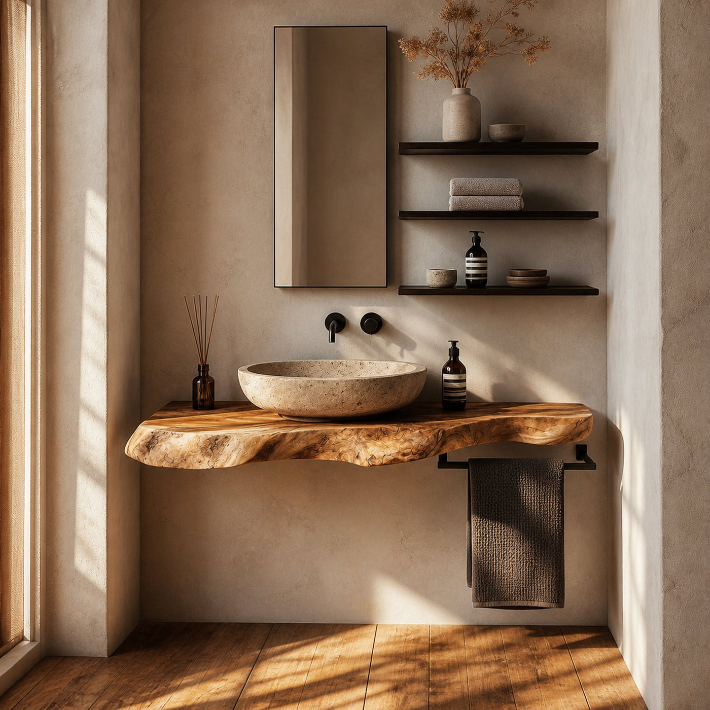Rustic Bathroom Vanity Shelf Live Edge Wood Bathroom Decor - product view 2