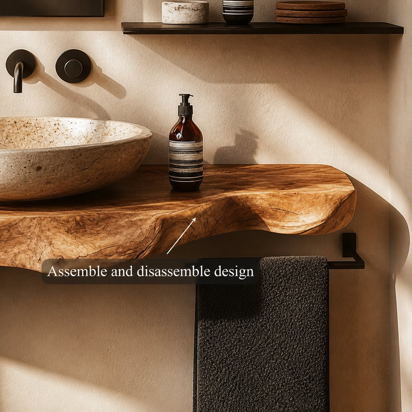 Rustic Bathroom Vanity Shelf Live Edge Wood Bathroom Decor - product view 4