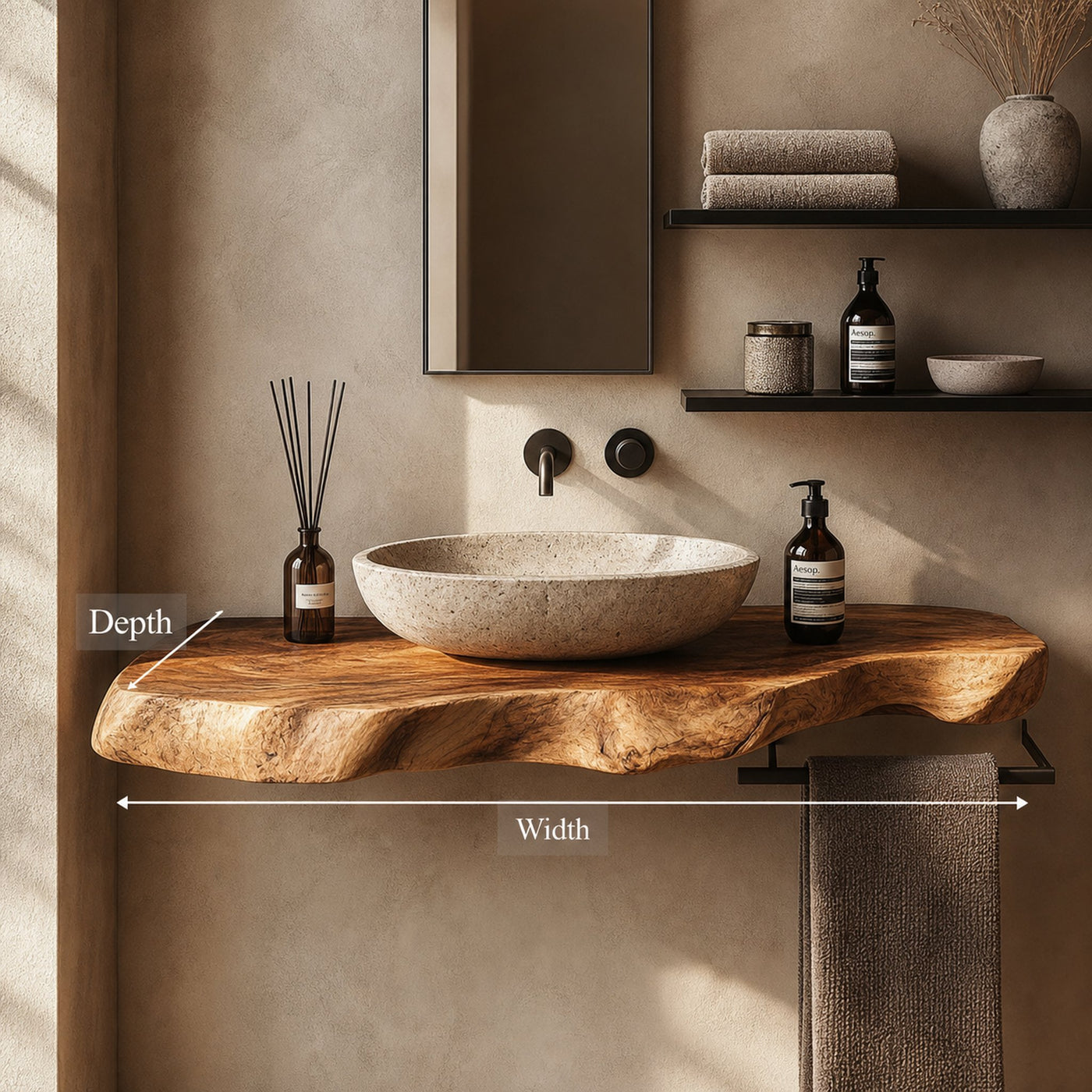 Rustic Bathroom Vanity Shelf Live Edge Wood Bathroom Decor - product view 5