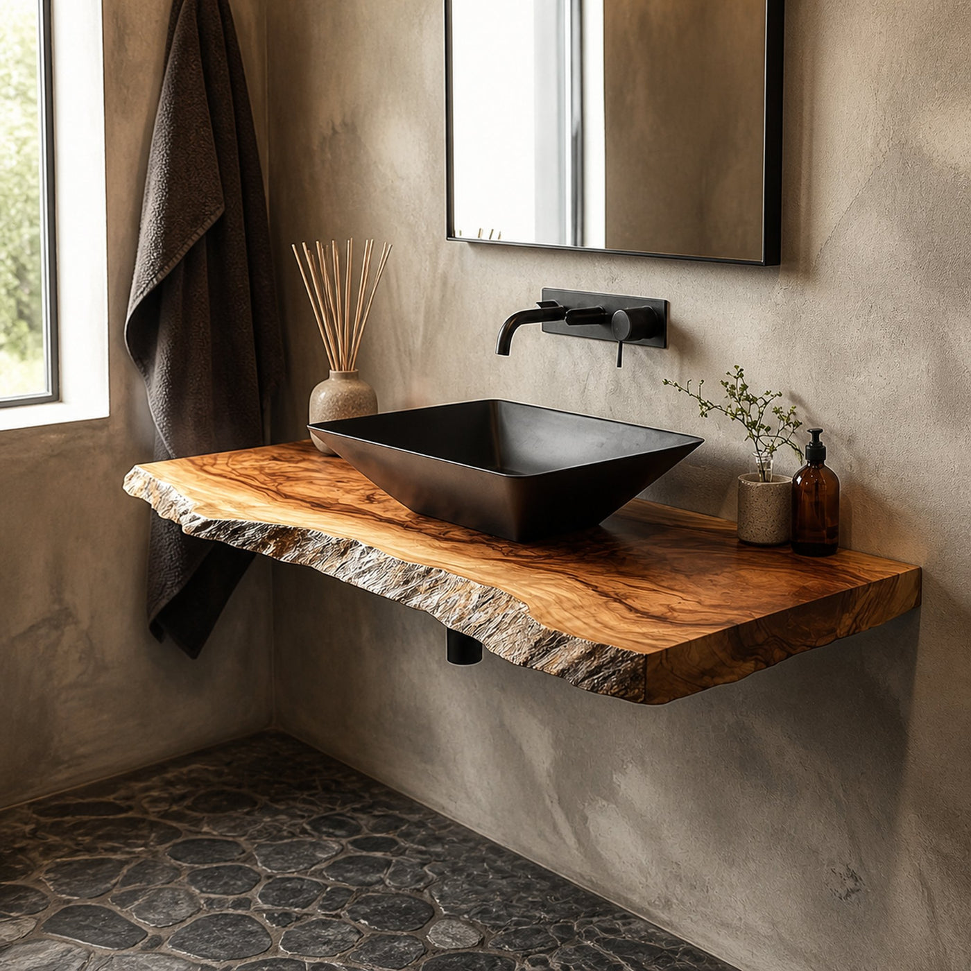 Rustic Bathroom Vanity Shelf Live Edge Wood Bathroom Display
